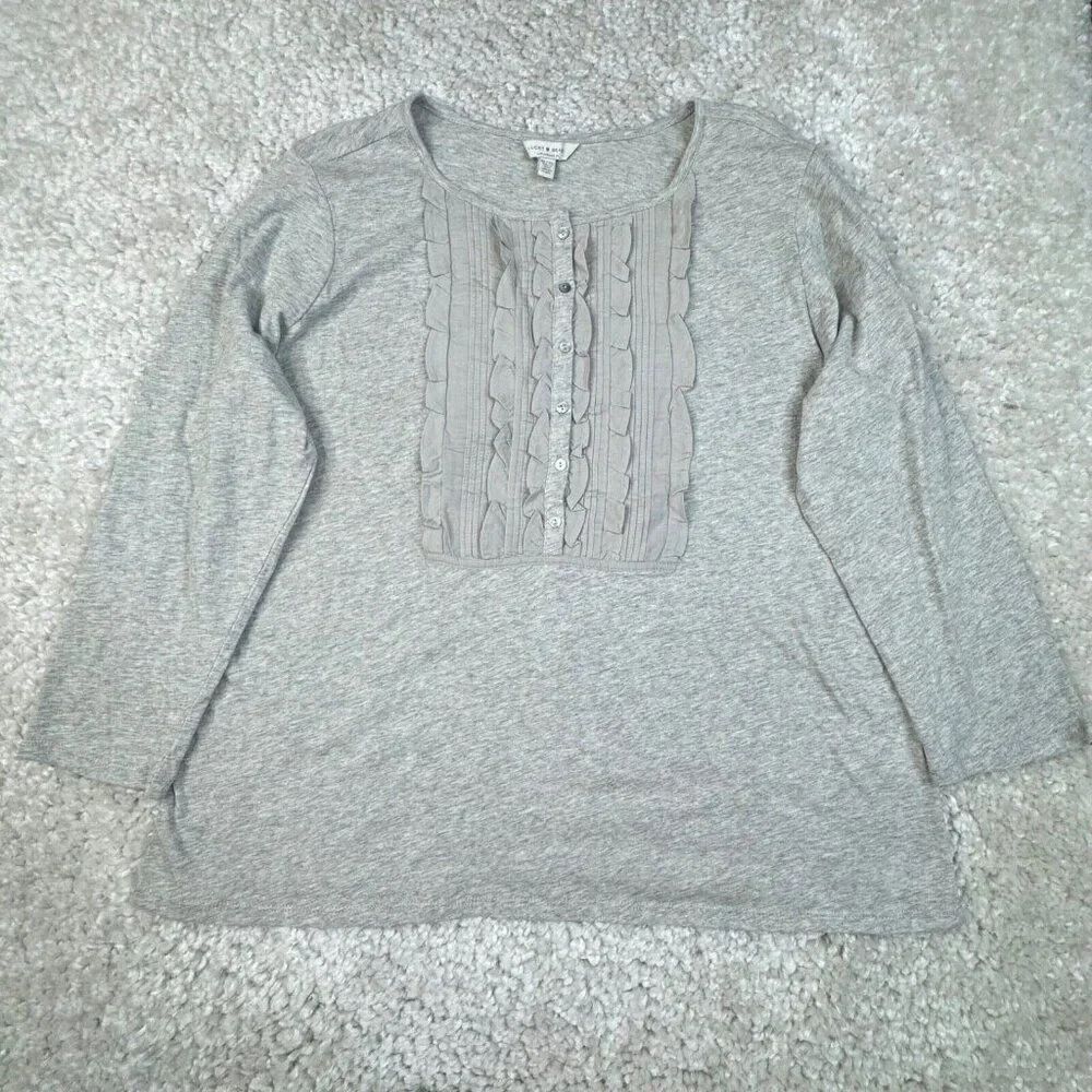 Lucky Brand Ruffle Henley Bib Top Gray NEW